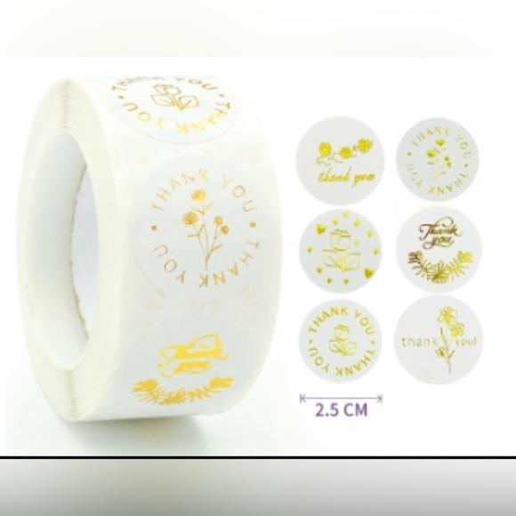 Gold Foil Thank You Sticker, Glitter Gold Floral Labels Stickers 1" round - Picture 5 of 5